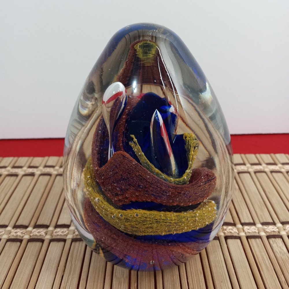 Egg Shaped Art Glass Murano Style Paperweight 2 lbs 5 oz Swirl Design
